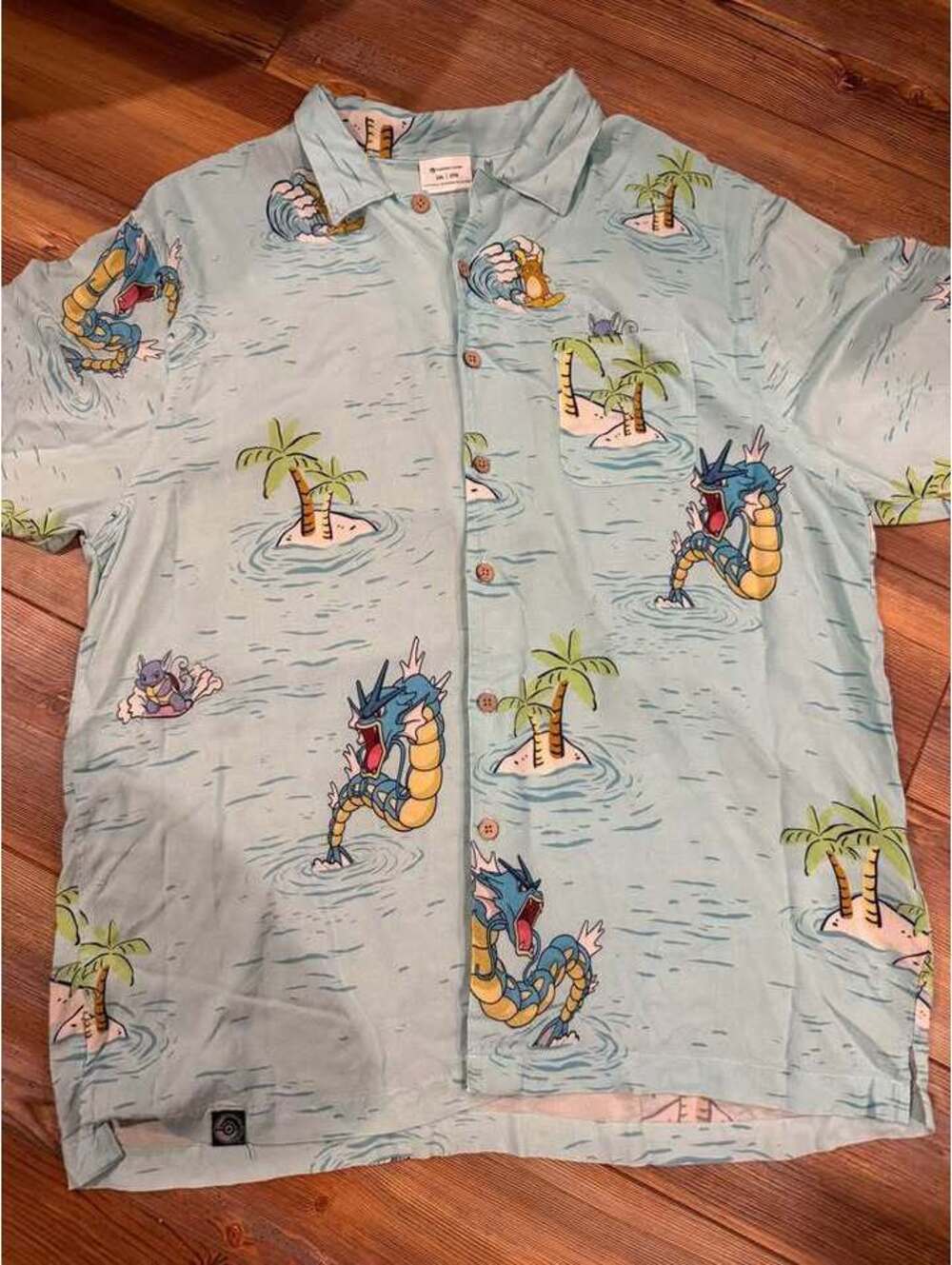 Pokémon Center Gyarados Hawaiian Camp Shirt Tropical Button Up 2XL